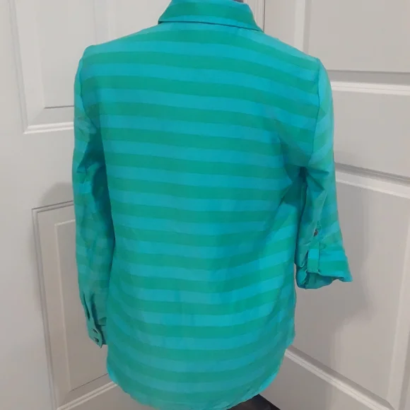 Ann Taylor Green & Blue Striped Shirt - Picture 8 of 9